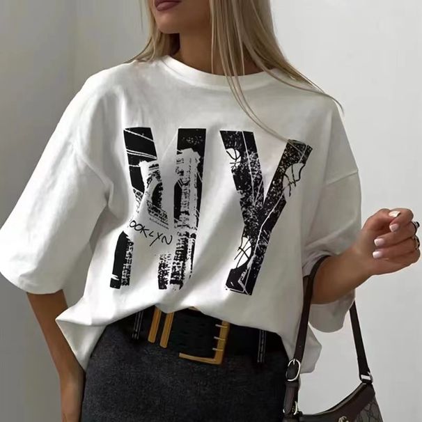 100% Cotton American Style Popular Printed Short Sleeve T-Shirt For Women Ins Design Casual Versatile Trendy Couple_ecoleips.com