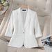 Women's Slim Fit Short Blazer Jacket – Lightweight Office & Casual Cropped Blazer With Notch Lapel, 3/4 Sleeve, Wrinkle-Free_ecoleips.com