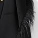 European Style Women's Blazer With Feather Trim - Structured Oversized Single-Button Jacket For Autumn/Winter (Black, Sizes S-2XL)_ecoleips.com