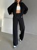Autumn And Winter European And American Solid-colored Zipper Pullover Womens Clothing Stylish And Casual Straight-leg Pants Set._ecoleips.com