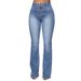Women's Washed Denim Jeans With Button Pockets Button Detailing Casual Trousers_ecoleips.com