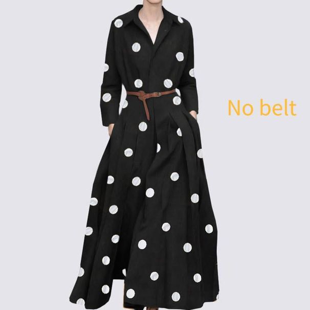 Elegant Polka Dot Long Sleeve Dress – Flowy Fall Dress With Polo Collar For Women (White/Yellow/Black Dots & Leopard Prints, Sizes S-5xl)_ecoleips.com
