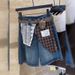 Vintage Lace Plaid Stitching Denim Shorts Women's Summer High Waist Five-point Wide Legs_ecoleips.com