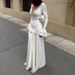 Women's Clothing Satin Fishtail Maxi Dress V Neck Bell Sleeve Lace Trimmed Style Spring Summer For Formal & Casual_ecoleips.com