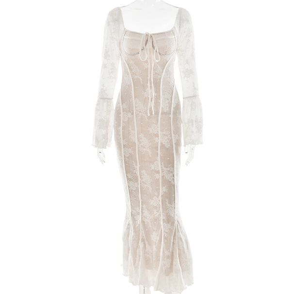 Women's Clothing New Trumpet Sleeve Sexy Lace Tube Top Long Skirt Fashionable Hot Girl Backpack Hip Dress_ecoleips.com