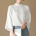 Elegant Women's 2025 Autumn Fashion Top Casual Stand Collar 3/4 Bell Sleeve Office Blouse Oversized_ecoleips.com