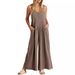 Women's Solid Color Loose Casual Cotton Linen Jumpsuit Overalls_ecoleips.com