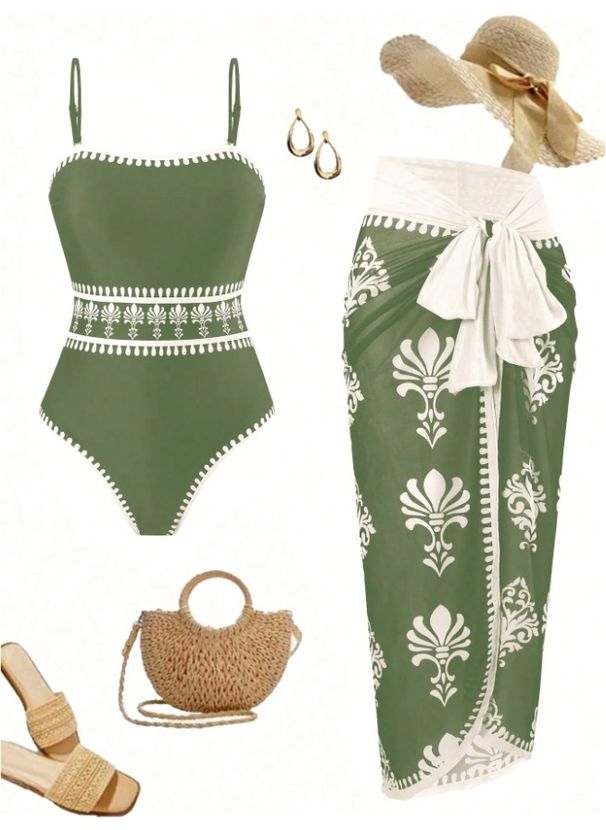 Aria Basics 2026 New European And American Sexy One-Piece Swimsuit Sunscreen Skirt Three-Piece Beach Bikini Women's Swimwear_ecoleips.com