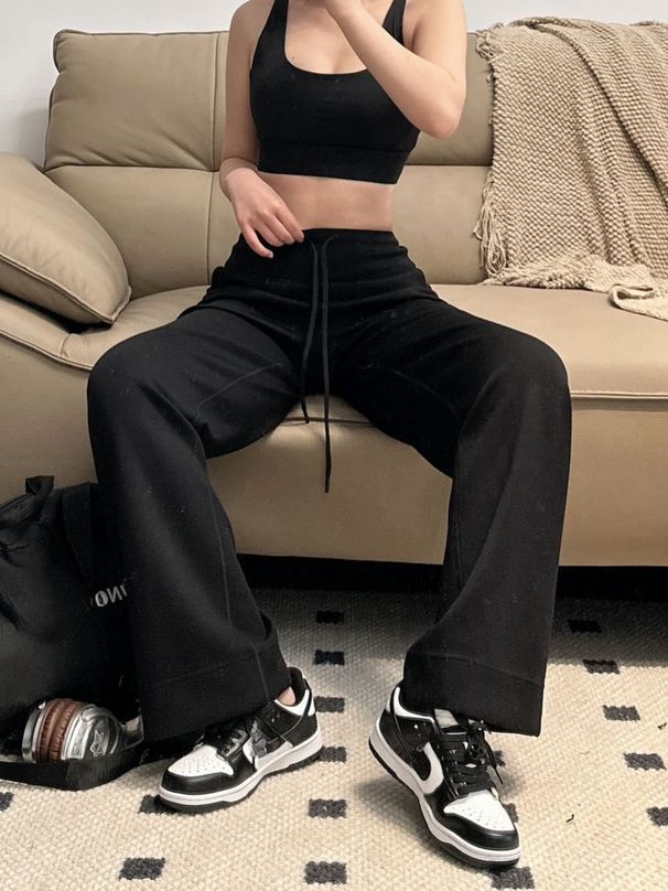 K Straight Leg Pants With High Waist, Casual And Slimming Look, Hanging And Smooth, Naked Feeling, Loose And Wide Leg Pants For Women_ecoleips.com
