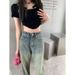 Vintage-style, Long-length, Wide-leg Jeans For Women, Spring/summer, Washed, High-waisted, Straight-cut, Loose-fitting,_ecoleips.com