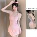 Women's Solid Color One Piece Swimsuit Halter Slimming Sweet Girlish Pure Alluring Style For Hot Springs_ecoleips.com