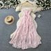 Women's French Style Spaghetti Strap Long Dress Sweet And Innocent Ruffled Waist Crossover Backless Summer Vacation Dress_ecoleips.com