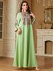 Modest Abaya Dress/Muslim Dress Women Elegant Embroidered Abaya Dress With Beaded Details For Muslim Women – Modest Long Sleeve Maxi Dress_ecoleips.com
