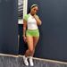 Women's Clothing Casual Sports Suit High Waist Shorts Raglan Contrast Short Sleeved T Top With Headband Street Fashion Hottie_ecoleips.com