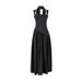 European American Style Scarf-strap Dress For Women, With A Stylish Sexy High Slit, Waist-cinching, Pleated, And Long_ecoleips.com