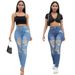 Women's Clothing High-Waisted Ripped Skinny Jeans Regular Fit Solid Color Denim For Spring/Autumn_ecoleips.com