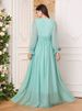 Women's Elegant Chiffon Maxi Dress With Lantern Sleeves – V-Neck A-Line High Waist Wedding Guest Dress For Party, Evening, Office (Green)_ecoleips.com
