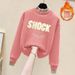 Winter Layering Set: Faux Two-Piece Mock Neck Top + High-Waist Fleece Pants (Cotton Blend, Minimalist Letter Print, Warm Loungewear For Women)_ecoleips.com