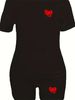 Summer Women's Casual Fashion Heart Print Loose T-shirt+shorts Two-piece Sportswear Suitable For Daily Wear-77_ecoleips.com