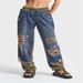 2027 Spring Summer Fashion Hip-Hop Jeans Women Cotton Elastic Waist Lace-Up Broken Hole Straight Type Denim Pants XS-5XL_ecoleips.com