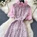 French Romantic Style High-Waisted Pink Lace Dress For Women Elegant A-Line Long Skirt Summer Commute Ready_ecoleips.com