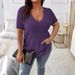 2025 Spring Summer Hot-Selling Cross-Border Solid Color Plus Size Women's Elegant Top V-Neck Ribbed Short Sleeve_ecoleips.com