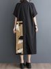 Black Vintage Print Shirt Dresses For Women New Short Sleeve Loose Casual Long Dress Robe Fashion Elegant Clothing Summer 2026_ecoleips.com