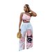 Women's European American Printed One-Shoulder Slim Fit Wide Leg Pants Two-Piece Set Summer Regular Thickness_ecoleips.com