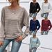 Women's Long Sleeve Round Neck Pullover T-Shirt - Comfortable Loose Fit Solid Color Casual Top With Contrast Panels_ecoleips.com