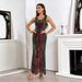 Women's Clothing Sexy Deep V Neck Sleeveless Positioning Flower Sequin Dress Long Dress_ecoleips.com