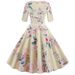 Women Flower Print Autumn Dress Casual Winter Half Sleeve Elegant Vintage Dress Robe Femme Pinup Office Party Vestidos_ecoleips.com