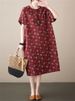 Cotton Linen Vintage Print Spring Summer Dresses For Women 2026 Short Sleeve Casual Loose Midi Dress Robe Femme Elegant Clothing_ecoleips.com