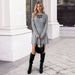 Autumn-Winter Elegant Cropped Sweater Dress With Bow Decoration Gray Knitted Dress_ecoleips.com