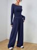 2025 Fall/Winter Cross-Border European And American Set: Solid Color Long-Sleeve Casual Wide-Leg Pants Fashion_ecoleips.com