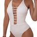 Women's Hollow-Out One-Piece Swimsuit – Sexy Strappy Cutout Monokini, Adjustable Back Ties & Removable Padded Cups (Sizes S-L, White)_ecoleips.com
