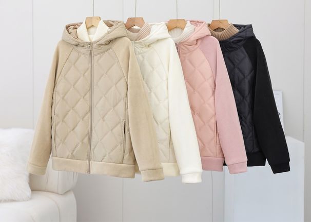 girl Quilted Korean And Japanese Simple Trendy Brand Hooded Spring Autumn Winter New Style Raglan Sleeve Patchwork Jacket_ecoleips.com