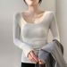 2025 High Elasticity Cotton U-Neck Base Shirt Women's Long Sleeved T-Shirt 2025 Autumn And Winter New Round Neck Sexy Slim_ecoleips.com