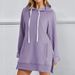 Women's Clothing Solid Color Autumn/Winter Hooded Pocket Slit Fleece Lined Long Women's Sweatshirt_ecoleips.com