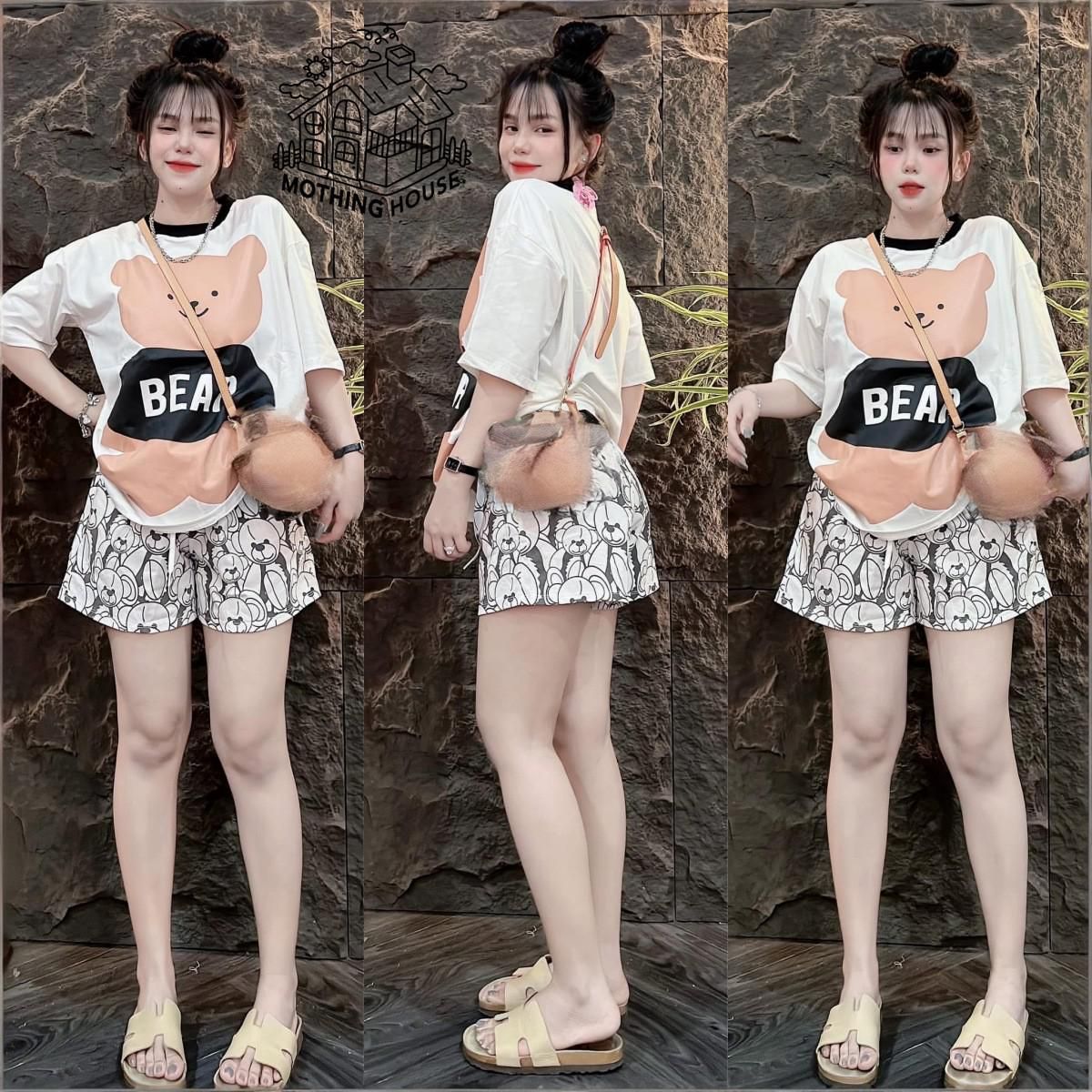 Women's Clothing Women's Summer Bear Print Two Piece Set Casual Fashion T-Shirt And Shorts Sports Wear Trendy Outfit For Plus Size_ecoleips.com