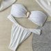 Women's Metallic Ring Detail Two-Piece Bikini Set Solid Color Bandeau Top High-Cut Bottoms Sexy Swimwear for Pool And Beach_ecoleips.com