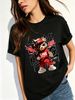 Women Hip Hop Red Outfit Sunglasses King Graffiti Bear Letter Graphic T Shirt Round Neck Short Sleeve Loose Streetwear Summer Tops_ecoleips.com