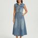Chic Washable Denim Maxi Dress For Teens, Sleeveless Shirtdress With High Waist And Off-Shoulder Design For Casual Outings_ecoleips.com