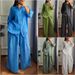 Women's Clothing Casual Loose Cotton And Linen Solid Color Shirt Button Wide Leg Pants 2 Piece Set_ecoleips.com