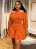K New Plus Size Women's Clothing With Pleated One Neck And Fluffy Waist Cinching Casual Two-piece Set_ecoleips.com