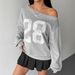 AD708 Cross-border European American Letter Print Off-shoulder 2025 New Spring And Autumn Loose-fitting Slimming_ecoleips.com