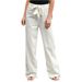 Women's Summer Elastic Waist Solid Color Pure Cotton Wide Leg Pants Casual High Waist Trousers For Plus Size_ecoleips.com