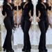 Women's Clothing elegant mesh sleeves V neck button pockets high waist lace up solid color slim jumpsuit_ecoleips.com