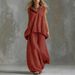 Women's Linen-Look Two-Piece Outfit Sleeveless Top And Wide-Leg Pants Set Breathable Elegant Minimalist Casual Style for Spring Summer_ecoleips.com