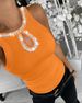 Women's Clothing Spring And Summer New Hot Sale Ribbon Stitching Round Neck Sleeveless Ribbed Top_ecoleips.com