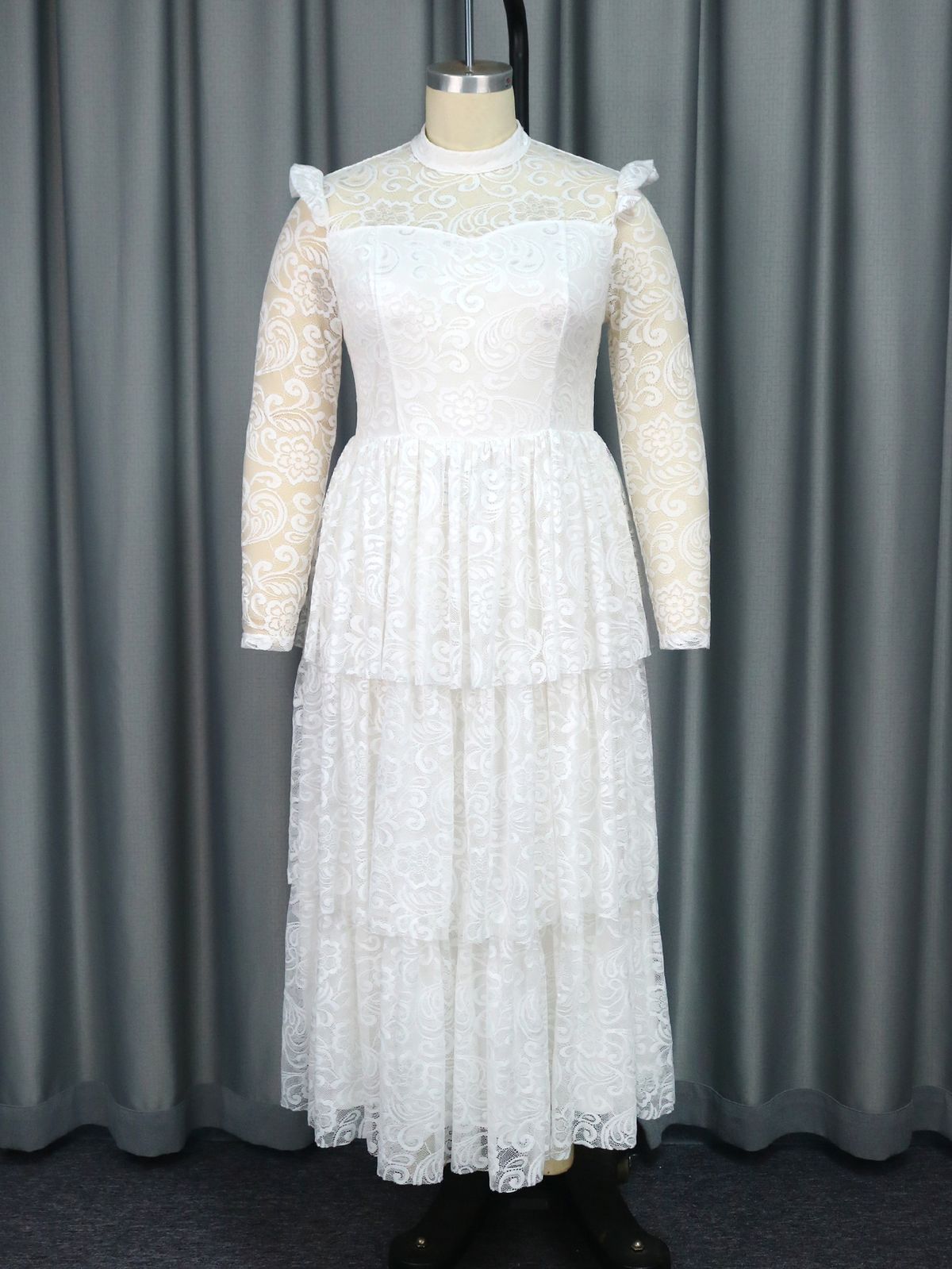 Women's Clothing New See Through Sleeves Half High Collar Lace Skirt Party Banquet Elegant Style Dress Dresses_ecoleips.com